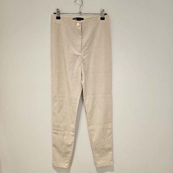 Zara Slim High Waist Pant Legging S Cream - Picture 2 of 7